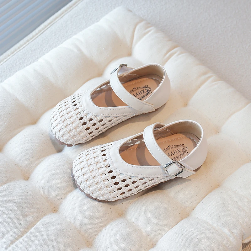 Brand Design Straw Weaved Shallow Ballet Flat Kid Girl Breathable Braided Buckle Strap Mary Jane Shoe Baby Child Crochet Zapatos