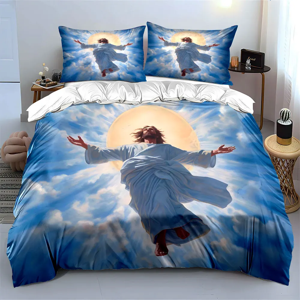 Jesus Ascends Radiant Sky Duvet Cover Set with 3D Printing Design Soft Polyester Bedding Set All-Season Comfort Machine Washable