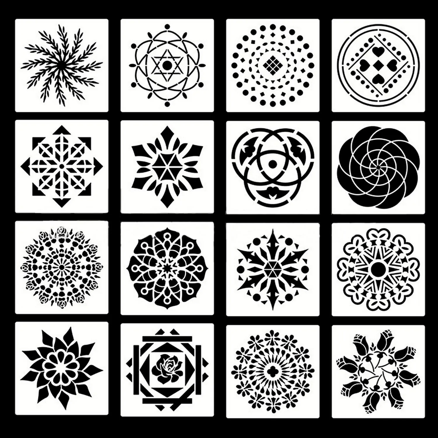 16PCS Mandala Dotting Painting Stencils Templates for DIY Craft Furniture Wood Canvas Rocks Fabrics Wall Art 13x13cm