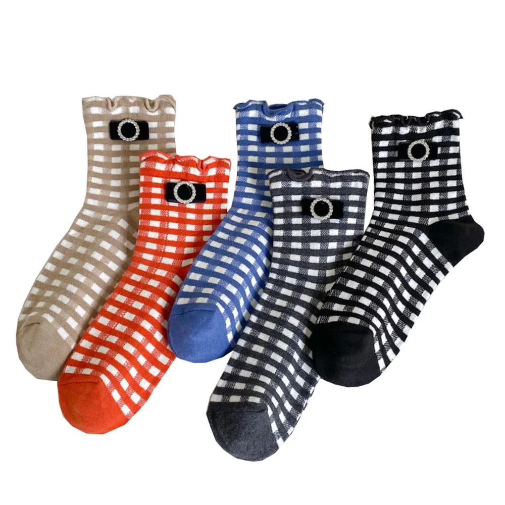

5 Pair Autumn Winter Ruffle Socks Women Fashion Simple Street Woman Socks Set Cute Tartan Argyle Jewelry Decoration Long Socks