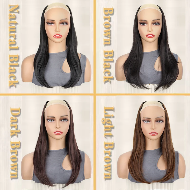 16Inch Synthetic Long Straight V-Shaped Hair Extensions 4 Clips Black Brown Hairpiece for Adding Volume Women Daily Party Use image 3
