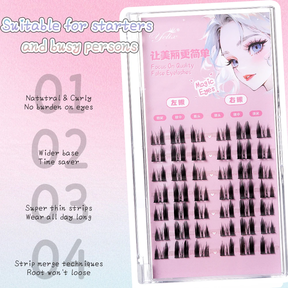 Yelix cluster manhua lash grande capacidade cílios individuais bandeja mista diy extensões de cílios finos anime cílios