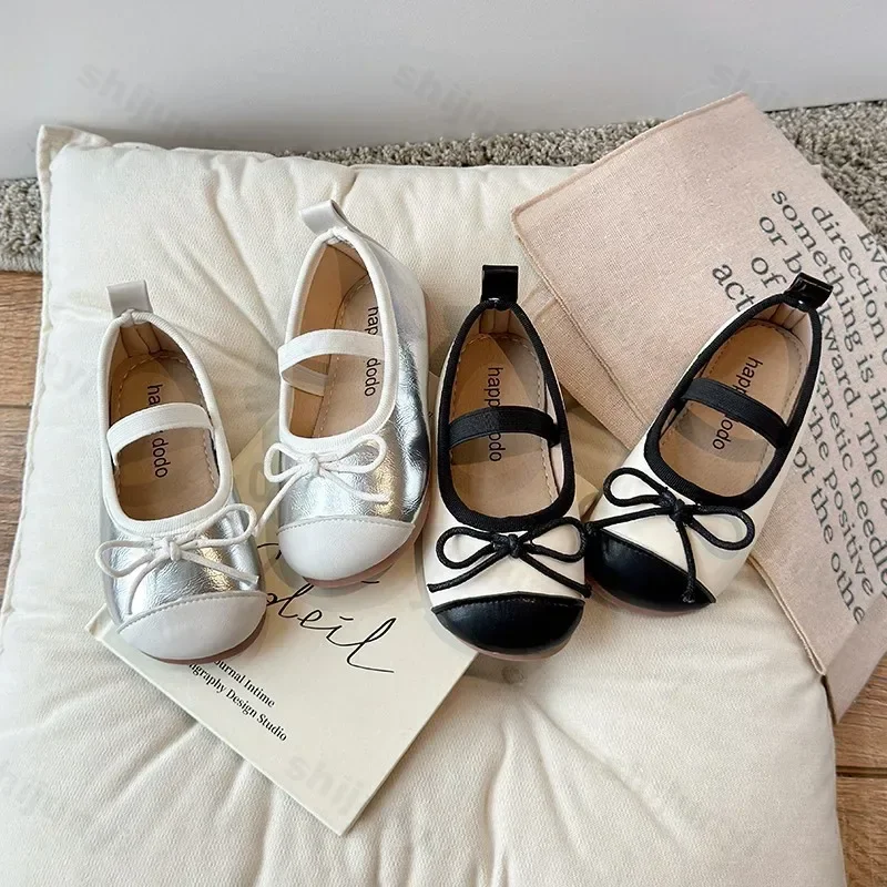 Kleine Mädchen Lederschuhe Kinder Wohnungen Kinder Chic Mode Bowknot Prinzessin Mary Jane Schuhe Neue 2024 Herbst Glänzende Kleid Schuhe
