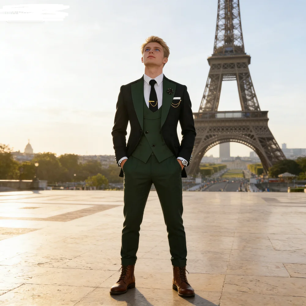 

Мужские костюмы Slim Fit из трех предметов, деловой смокинг жениха для свадебной вечеринки, выпускного вечера, комплект с курткой, жилетом и брюками