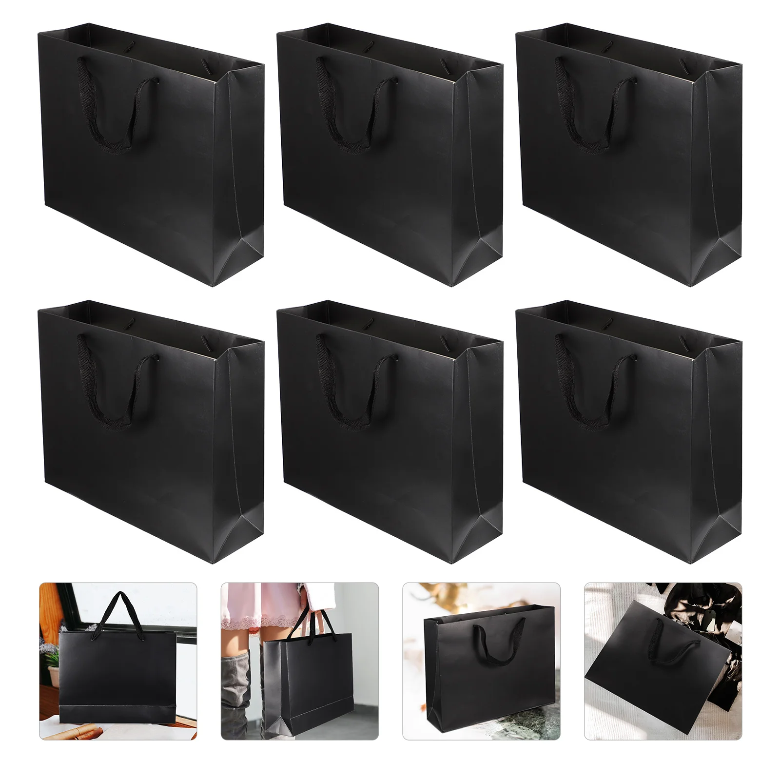 

6 Pcs Gift Bags Black Paper Handheld Pouches Birthday Present for Shopping Child