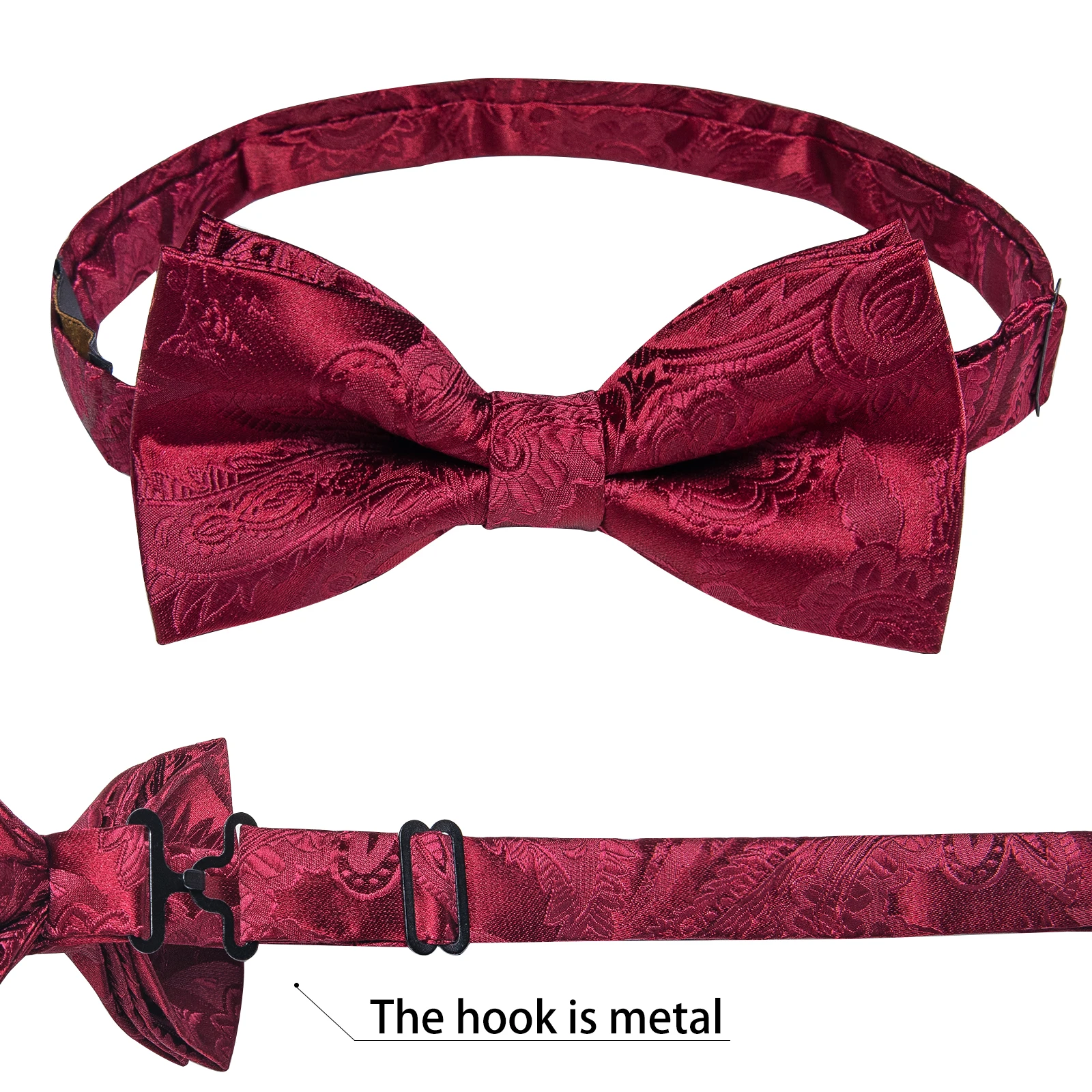 Hochzeitsfliege für Herren, klassisch rot, vorgebundene Fliege, Manschettenknöpfe, Ansteckblume, Set für Partys, Schmetterlingsknoten, Geschenk, Herren-Accessoires – Detail 10