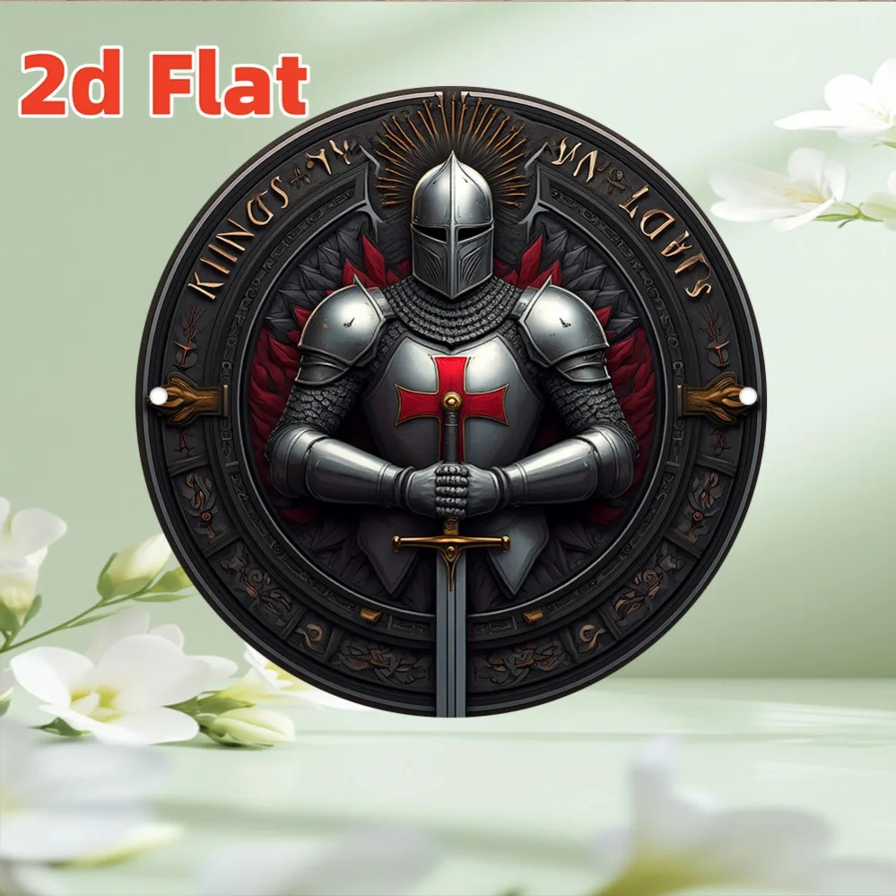 Crusader Knight 2D Flat High Definition Metal Wall Art Sacred Heart Red Cross Medieval Armor Sword Religious Valor Bravery Vinta - view 6