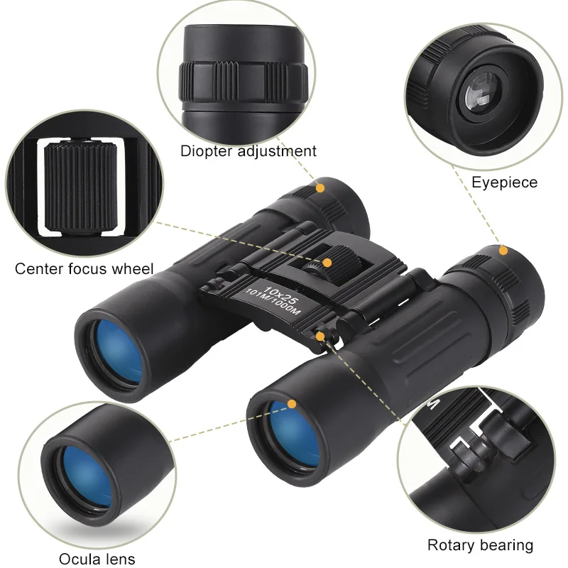 Imagem -06 - Binóculos hd Poderosos Portáteis Binóculos Binocular Telescópio para Atividades ao ar Livre Camping Caminhadas Adultos Crianças 10x25