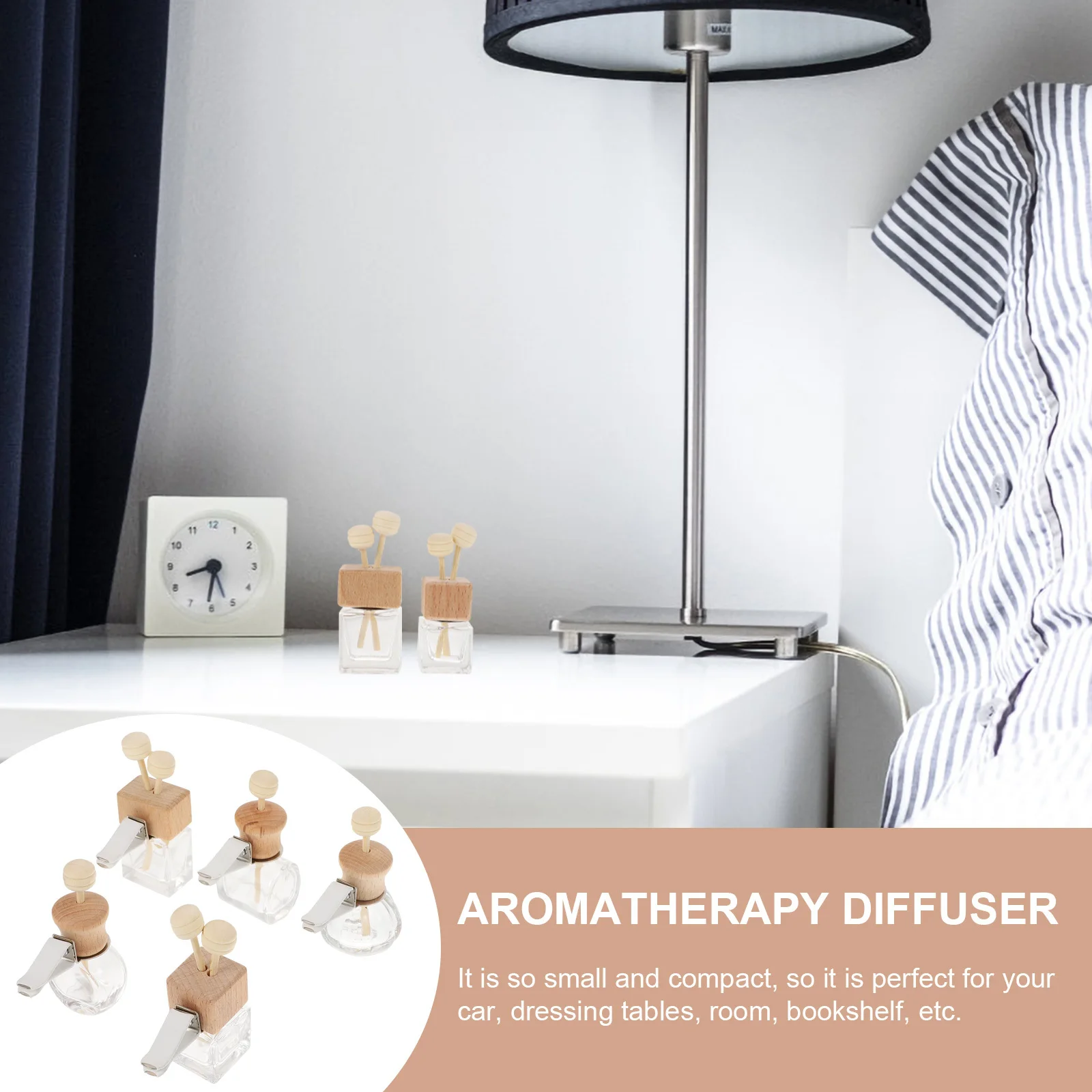

5Pcs Air Vent Perfume Diffuser Rotatable Wooden Lid Car Aroma Essential Oil Bottles Freshener Air Vent Essential Oil Diffuser