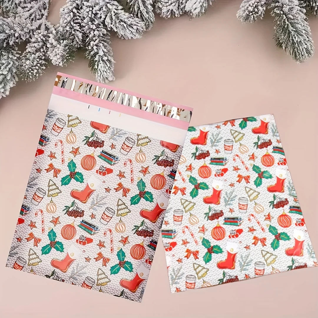 25 Pcs Gift Wrapping Parcel, Christmas Gift Sock Printed Transport Packaging Bag, Self Sealing Bag Suitable For Express Delivery