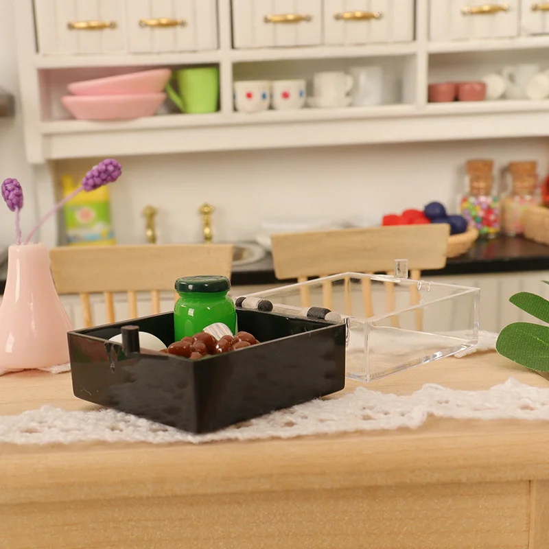 1/12 Puppenhaus Mini Kunststoff Lagerung Box Modell Puppenhaus Kuchen Lebensmittel Fall Dekoration Puppen Haus Zubehör Pretend Spielen Spielzeug