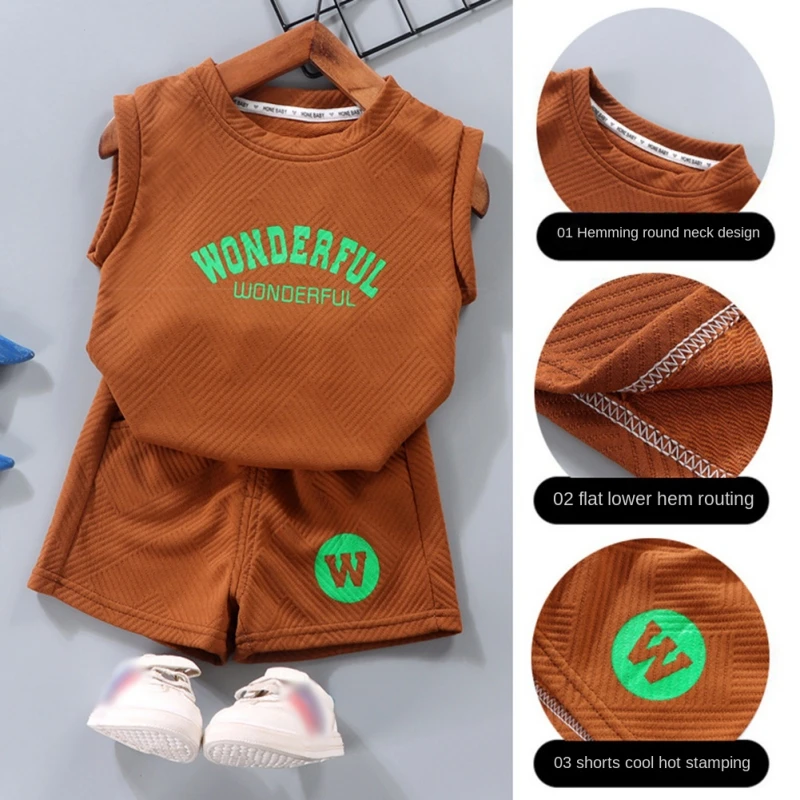 2Pcs Summer Children Boys Vest Clothes Suits Kids Fashion Casual Letter Short Sleeve Tops Shorts Outfits Sets 1-7Y Kids Clothing