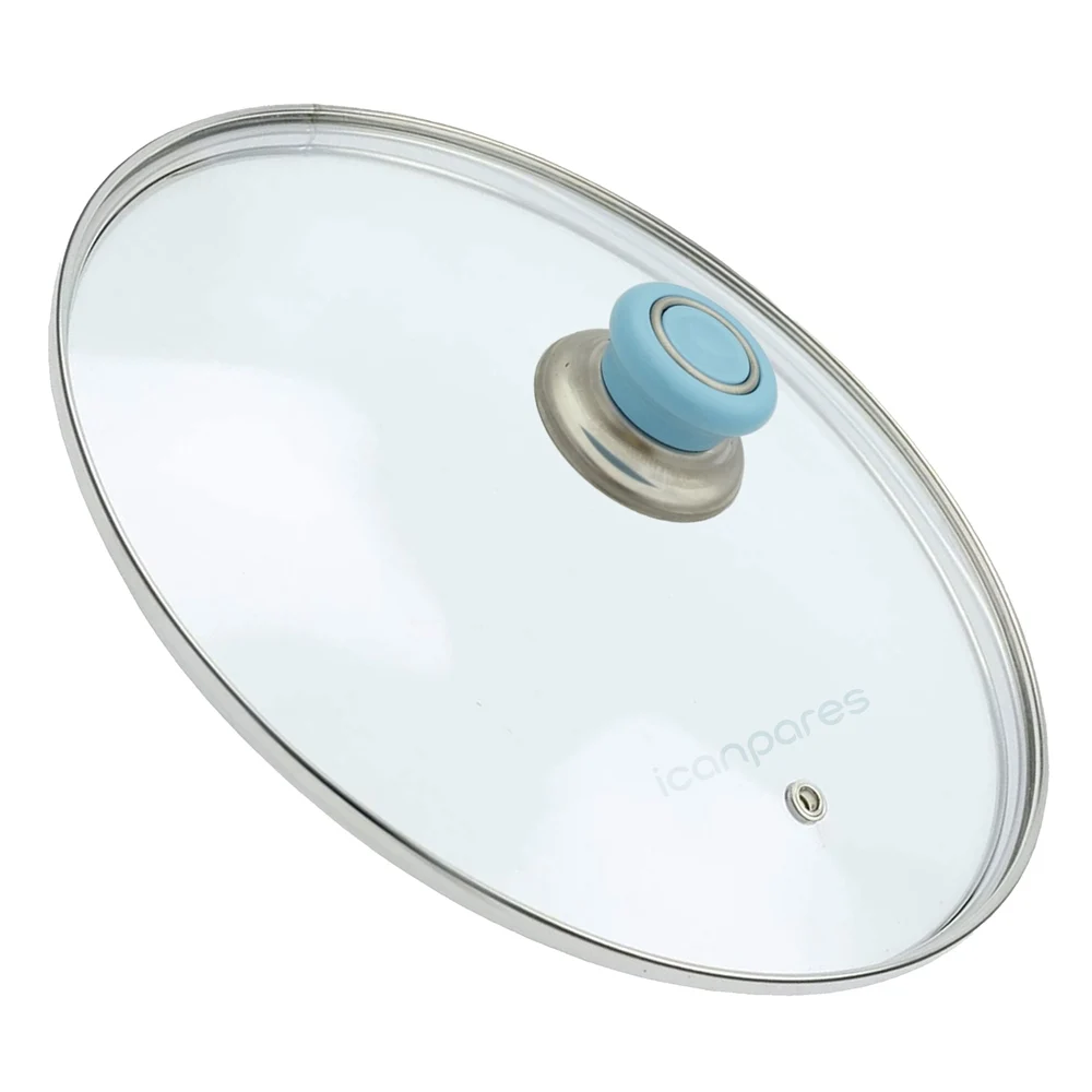 Universal pot Sahan pan glass lid with steam hole cover 26 cm and light blue handle