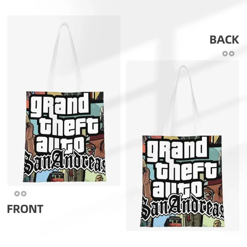 Grand Theft Auto San Andreas Grocery Shopping Tote Bags Women GTA V Game Canvas Shoulder Shopper Bag Large Capacity Handbags