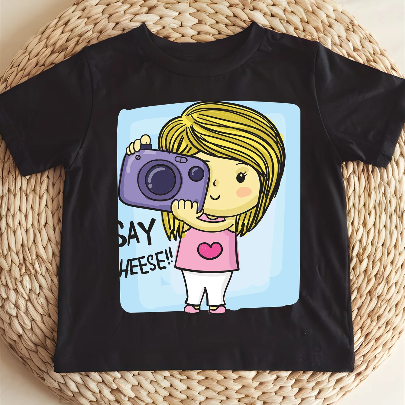 

Детская одежда с принтом One Two Three Say Cheese, подарок для мальчиков и девочек, мягкая футболка, уличная футболка с круглым вырезом и короткими рукавами, футболка из 100% хлопка