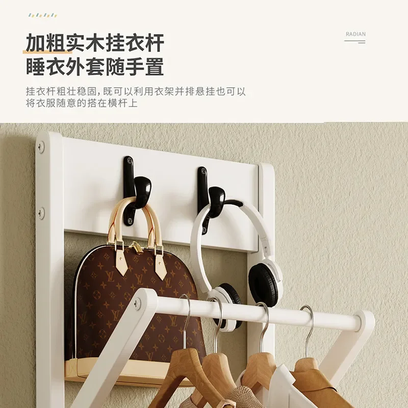 All-Solid Wood Nightstand Coat Rack Integrated Multifunctional Storage Rack for Bedroom and Living Room with Hanging Rack