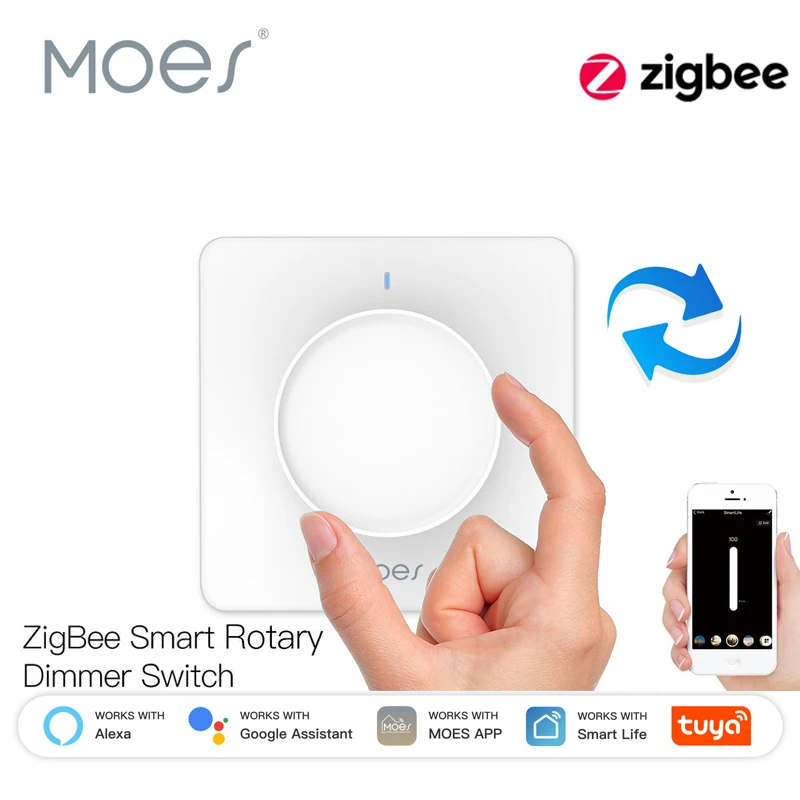 

MOES Tuya ZigBee Smart Rotary/Touch Light Dimmer Switch Brightness Memory Smart Life APP Remote Control Works With Alexa Google