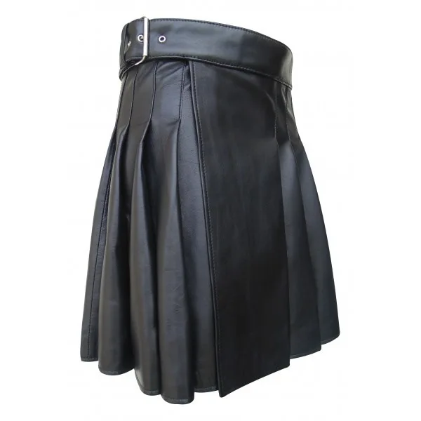 Men's Scottish Traditional Pleated Skirt Fashion Scottish Style Leather Belt Solid Pleated Skirt Fashion Casual Men's Skirt