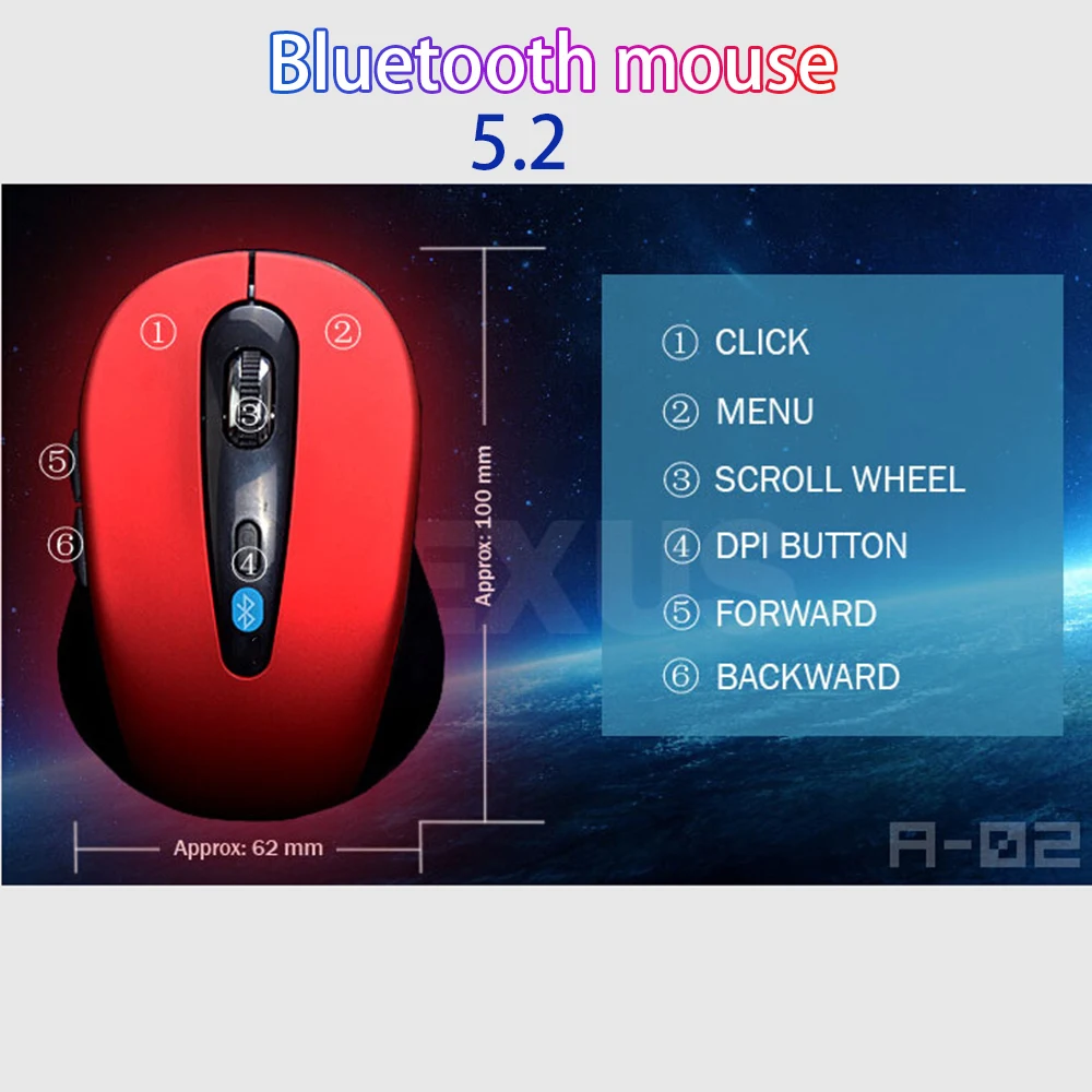 10M Wireless Bluetooth 5.2 Mouse for win7/win8 xp macbook iapd Android Tablets Computer notbook laptop accessories 0-0-12