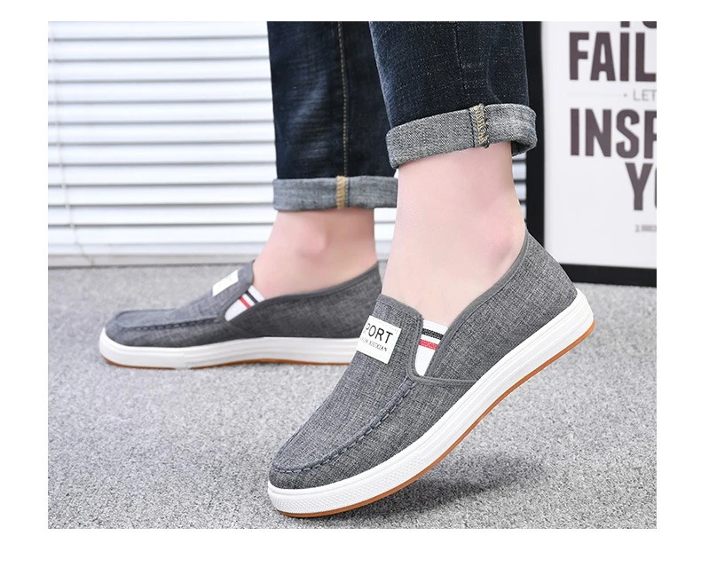 Herren-Slipper aus Canvas, atmungsaktives Obermaterial, leichte, rutschfeste Gummisohle, Sport-Label-Dekor, flache Freizeitschuhe für den täglichen Gebrauch. – Detail 14