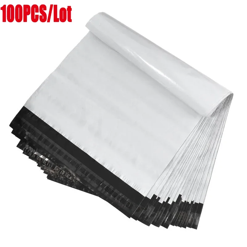 100 pçs branco poli mailers saco de transporte plástico transparente auto selagem adesivo sacos de correio roupas embalagem envelope expresso