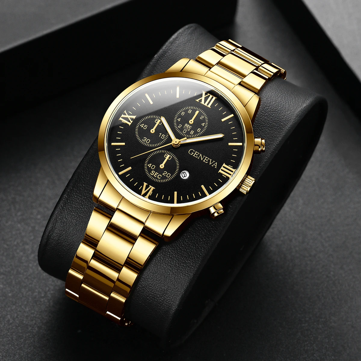 メンズクォーツ時計,スチールカレンダー,ファッションスタイル,男性への最高の贈り物,1個