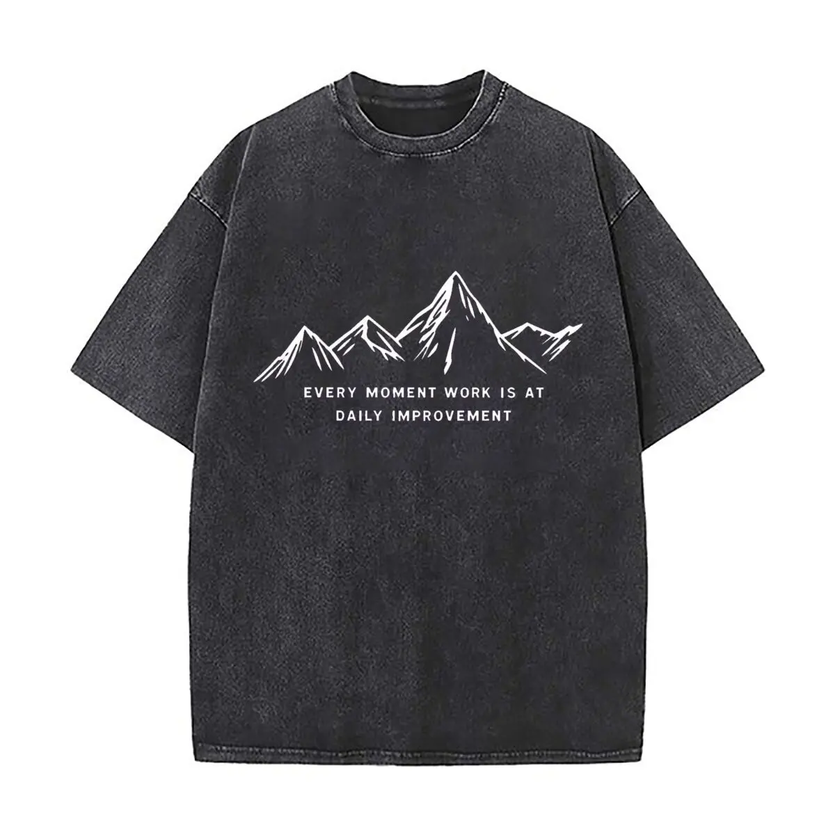 Mountain Every Moment Works Out Daily Improvement Quote Washed Vintage Short Sleeve Loose Streetwear Tee