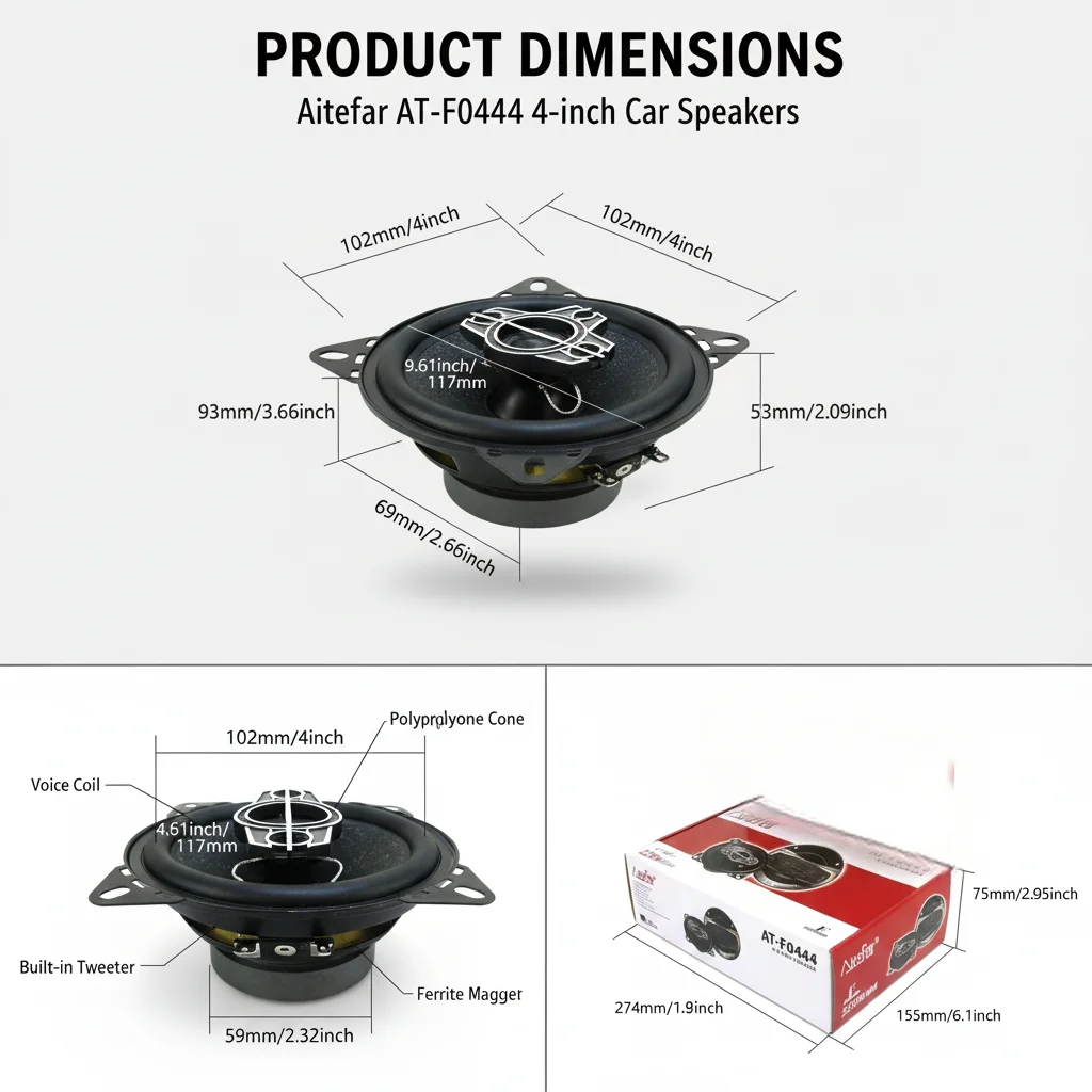 2PCS 4 Inch Car Speakers 440W 4-Way Coaxial Audio Full Range Stereo Door Speakers with Grille and Cable view 2