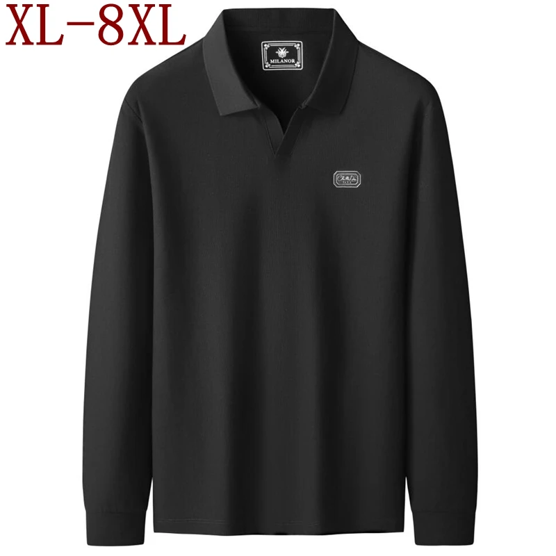 8XL 7XL 6XL 2024 New Autumn High End 100% Cotton Polo Shirt Men Clothing Casual Loose Mens Shirts Long Sleeve Lapel Polo Homme