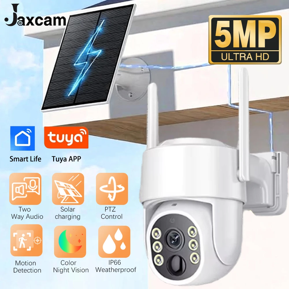 

﻿ Солнечная камера Tuya, Wi-Fi, 5 МП, HD, уличная, водонепроницаемая, защита, IP-камера, аккумулятор, видеонаблюдение, видеонаблюдение с солнечной панелью