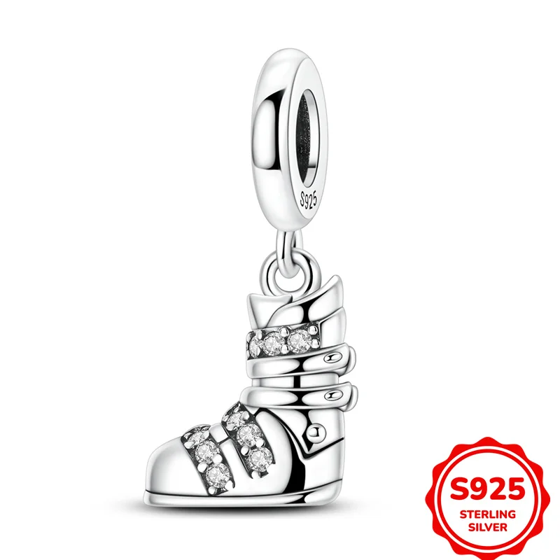 

100% 925 Sterling Silver Charms Bead Ski Shoe Pendant Fit Original Bracelet DIY Women Jewelry Gift