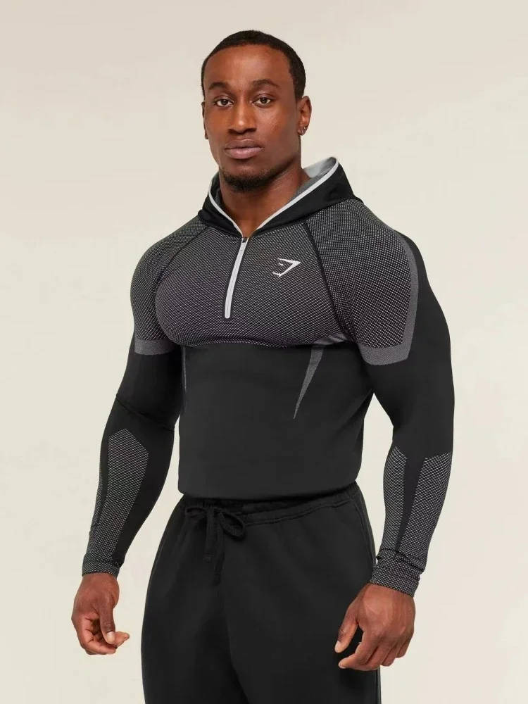 Gym Shark 2026 Onyx V5 Hooded Tight Fitting Long Sleeved Top Multi-Color Indoor Sports And Fitness Top for Men And Women
