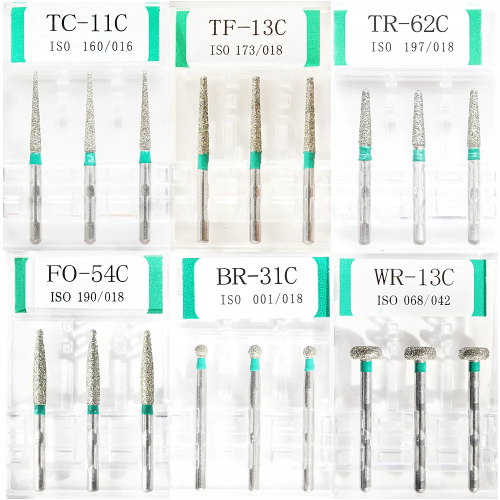 3pcs/Pack Dental Diamond Burs Green Coarse Polisher Drill Tools FG1.6mm High Speed Handpiece Polishing Dentist Lab Material