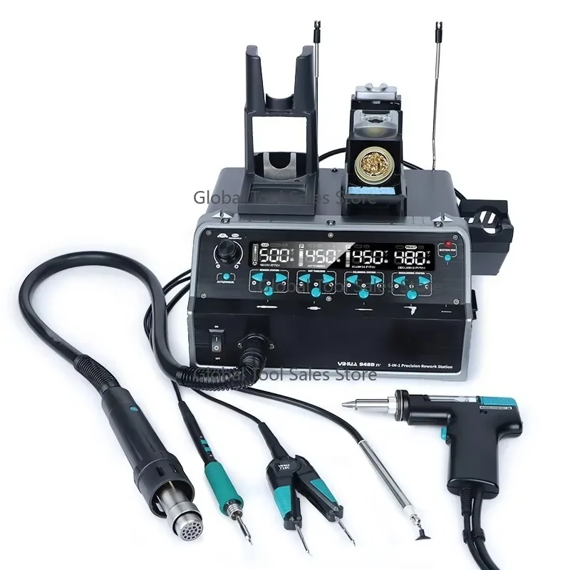 IV 5-in-1 Soldering Station for BGA SMD Component Rework Includes Hot Air Tweezers and Desoldering Tool