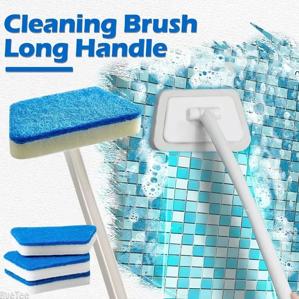 Brosse de nettoyage multifonctionnelle pour salle de bain, éponge à long manche amovible, pour sols, baignoires et carreaux de céramique