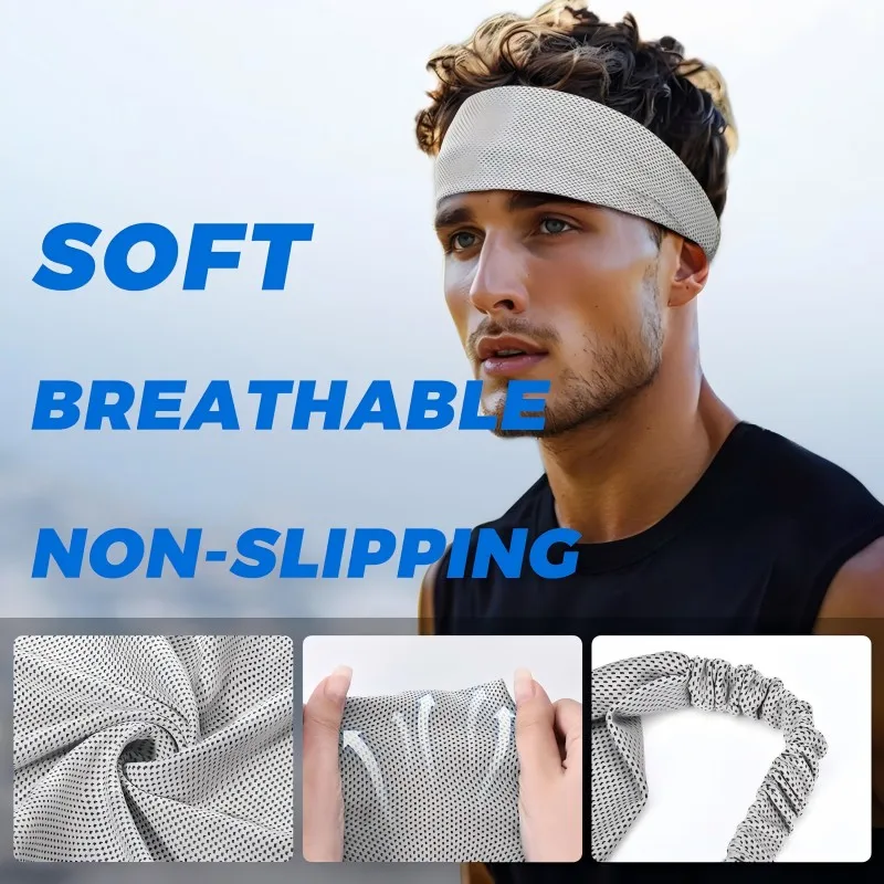 Cooling Sports Headband Women Men,Elastic Non-Slip Sweatband, Moisture Wicking Hairband,Head Band for Yoga,Hiking, Gym, Running