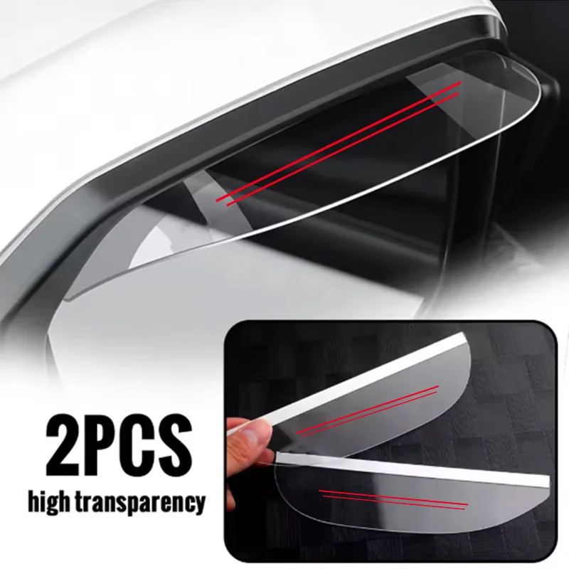 Two-Line Red Car Rearview Mirror Rain Shield, Anti-Rain, Anti-Fog, Anti-Glare, Transparent Rainproof Reflective Mirror Waterproof Panel