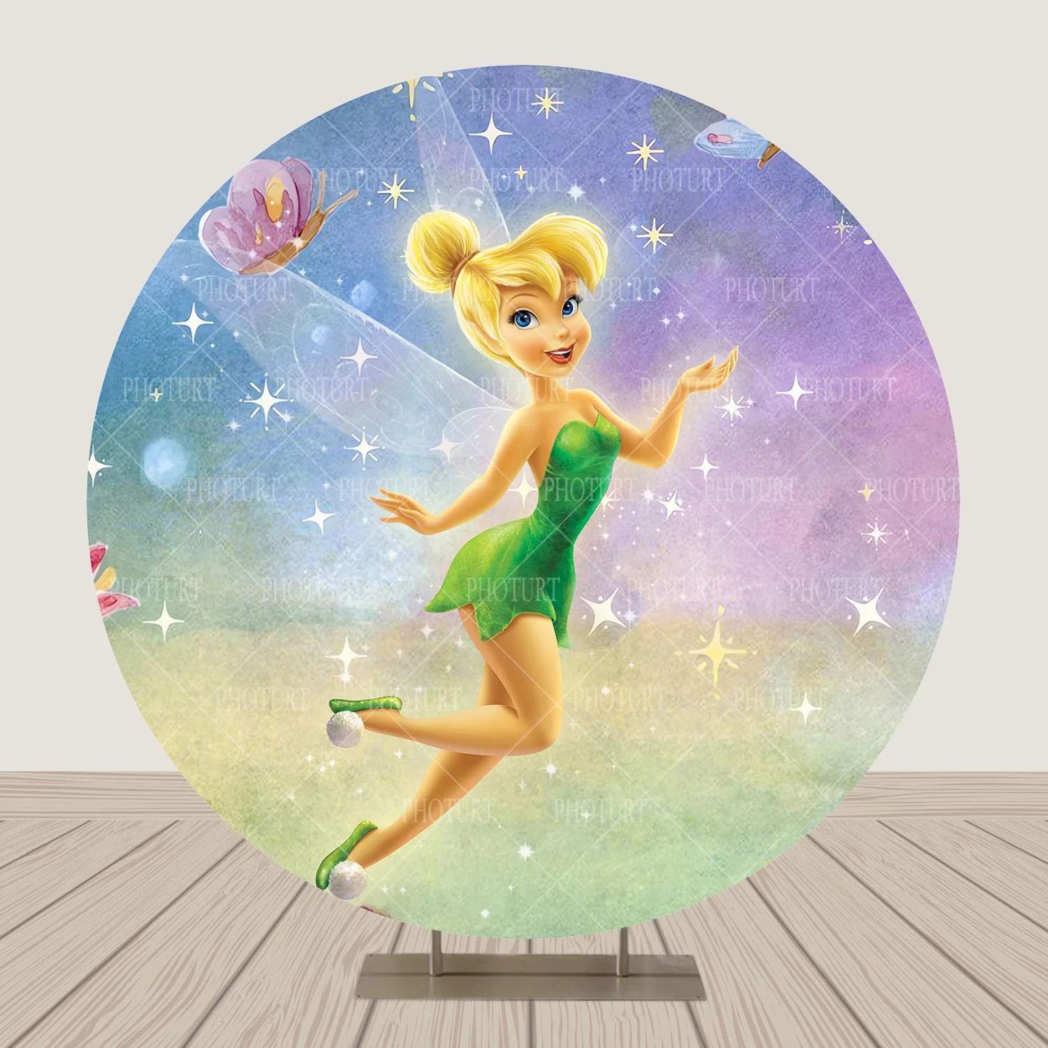 Round Tinker Bell Background Girls Birthday Party Backdrop Disney Fairy Tale Tinkerbell Circle Banner Photography Studios Props