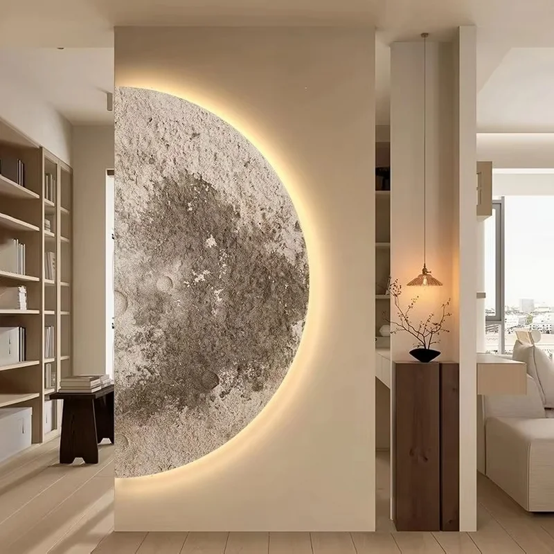 CX287HH Nordic Wabi Sabi Moon Wall โคมไฟ Minimalist Porch Half-Moon ห้องโถงผนังไฟศิลปะพื้นหลัง LEDs โคมไฟติดผนัง