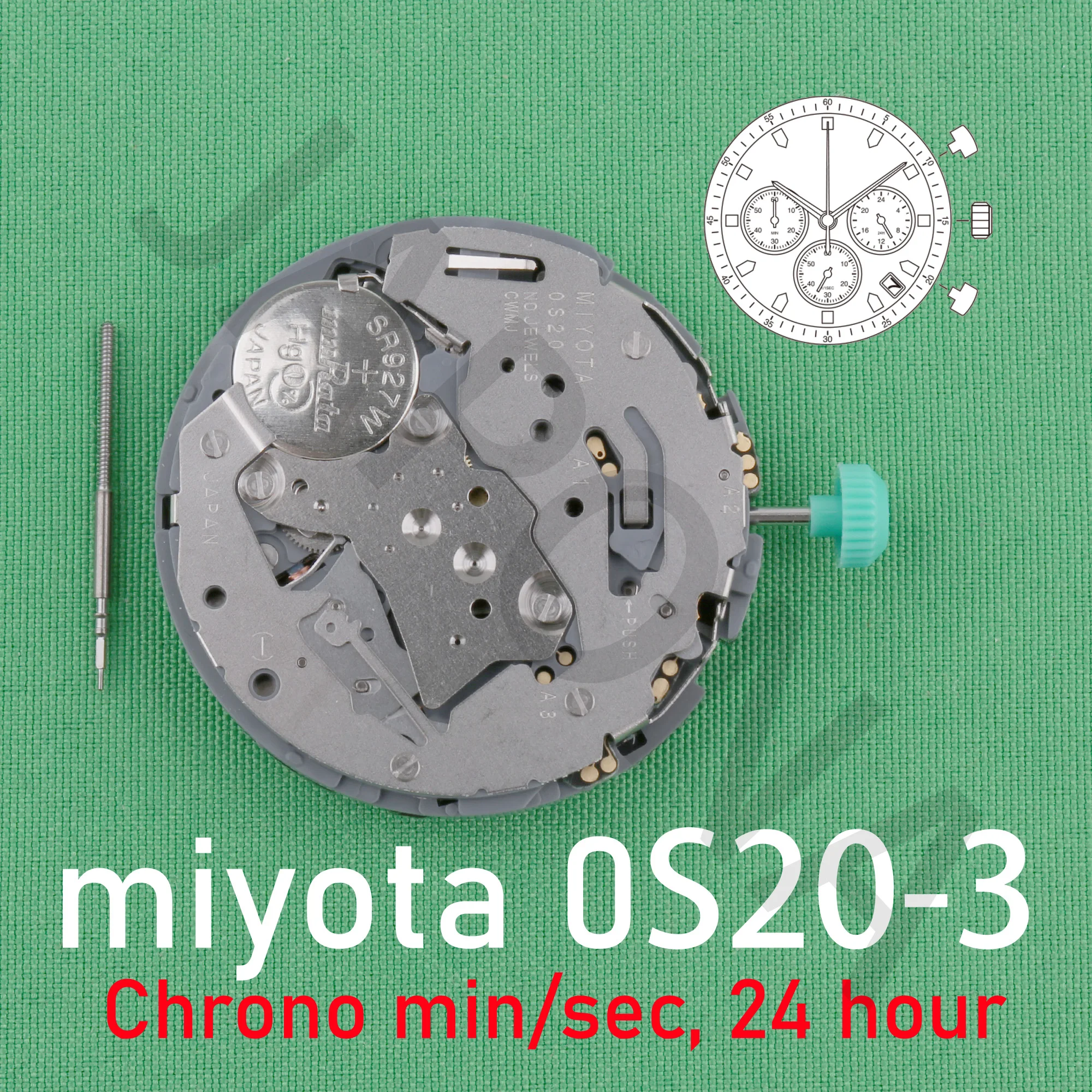 0s20 movement miyota 0S20-3 movement Chronograph movement japan movenment Can incorporate tachymeter function  miyota OS20 OS2O