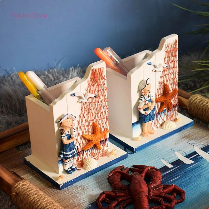 Creative Wooden Pencil Holder, Mediterranean Style Decorative Storage Box Gift for Kids home decoration accessories