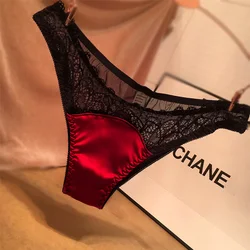 Driedelig sexy kanten damesslipje Verleidelijke string T-broek Comfortabel zijdeachtig satijnen ondergoed Dames Comfortabel katoenen kruis