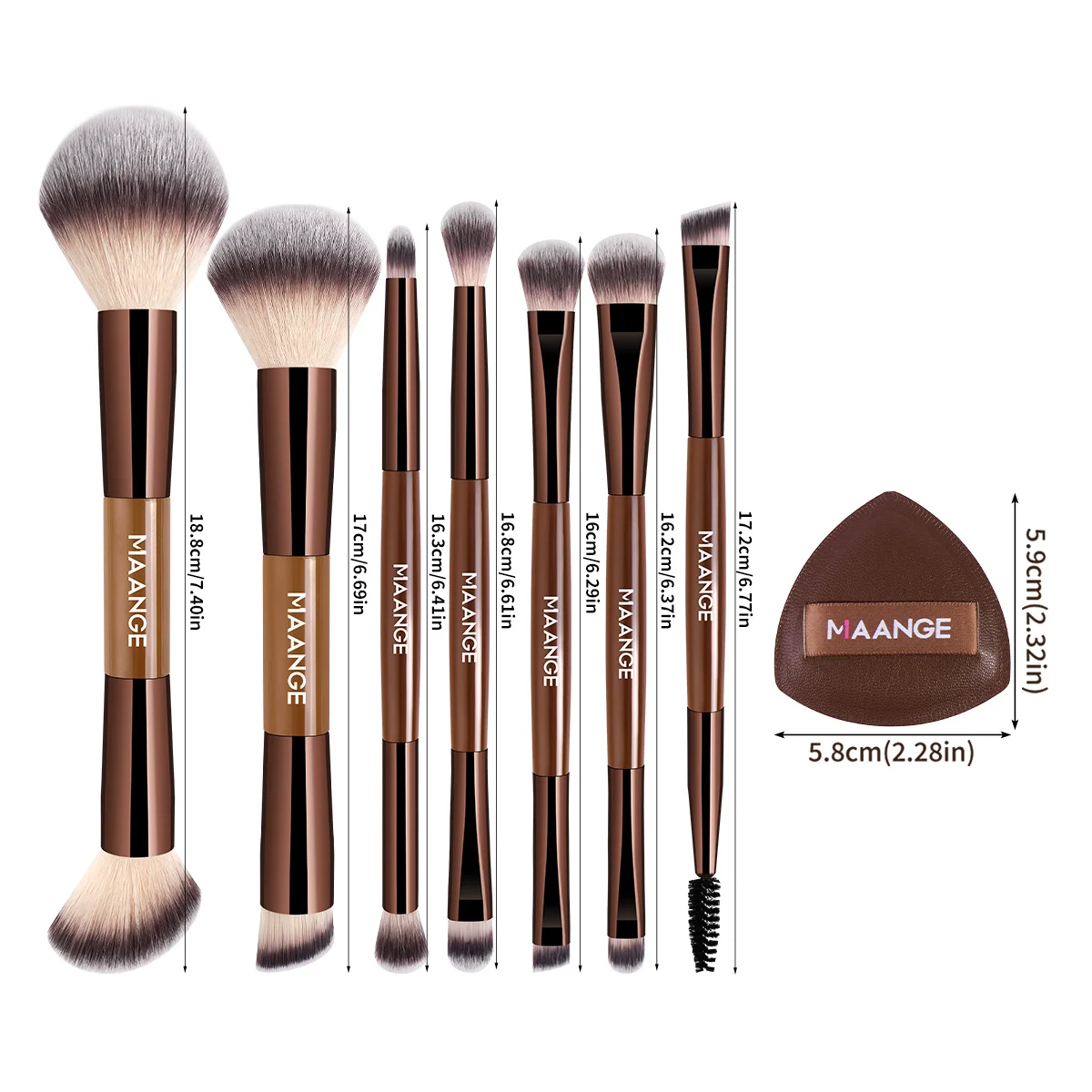 MAANGE 7pcs Makeup Brushes and 2pcs Puffs Multi-function Makeup Brushes Eye Detail Brushes Kabuki Makeup Brushes Novice Brushes