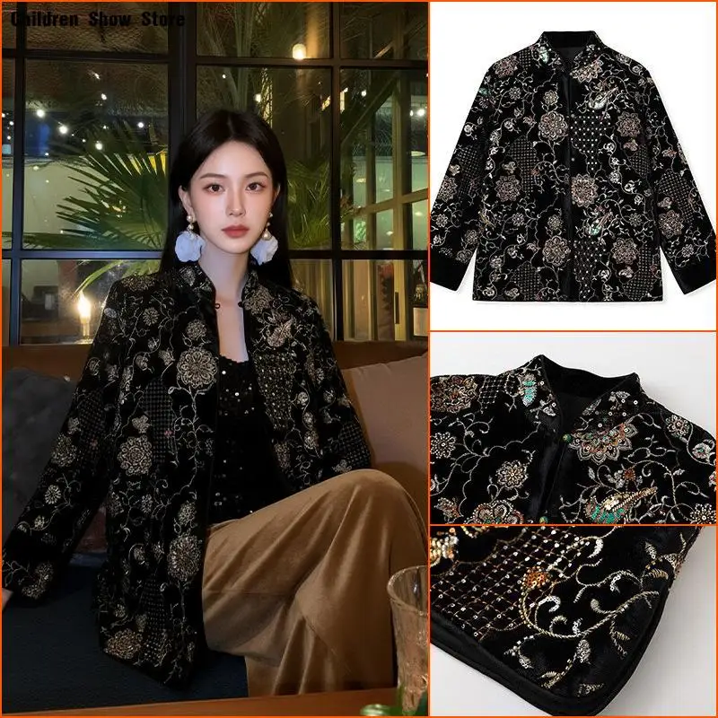 

New Chinese Style Tang Clothes Embroider Flower Luxury Hanfu Jacket Women Elegant Chesongam Top Spring Festival Party Gift