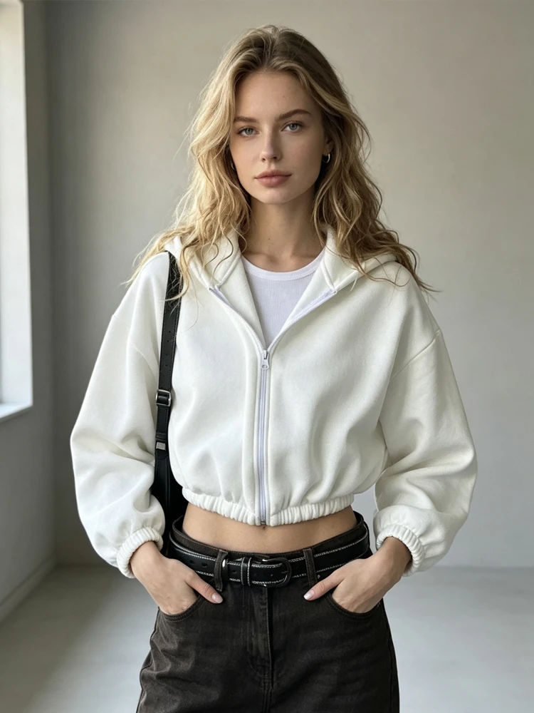 Autumn Autumn Winter Fashionable Sweatshirts Solid Color Zip Up Hooded Jacket Long Sleeve Short Coat Casual Loose Streetwear Outerwear - Aliexpress Deal