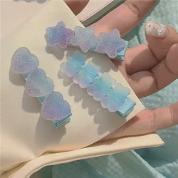 Blue Soft Candy Cute Gradient Color Star/love Heart/bear Hair Clip for Girls Sweet Side Hairpin Barrettes Women Fashion Headwear