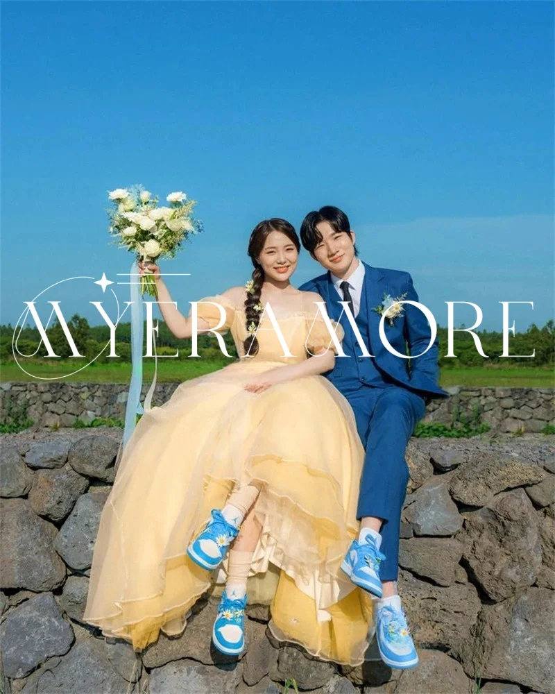 ชุดแต่งงานทรงเอไลน์ผ้าทูลล์แบบนางฟ้า ชุดเจ้าสาวเปิดไหล่ แขนพอง ชุดราตรีสำหรับงานพิธีการ  ชุดออกงาน  สามารถสั่งตัดได้