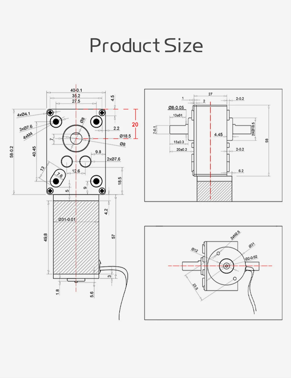 Bringsmart 5840-31zy DC 12V Getriebemotor mit Doppel-Kurzwelle, Umkehrgetriebe, Vollmetallgetriebe, 12-470 U/min Drehzahlmotor 24V Br – Detail 1