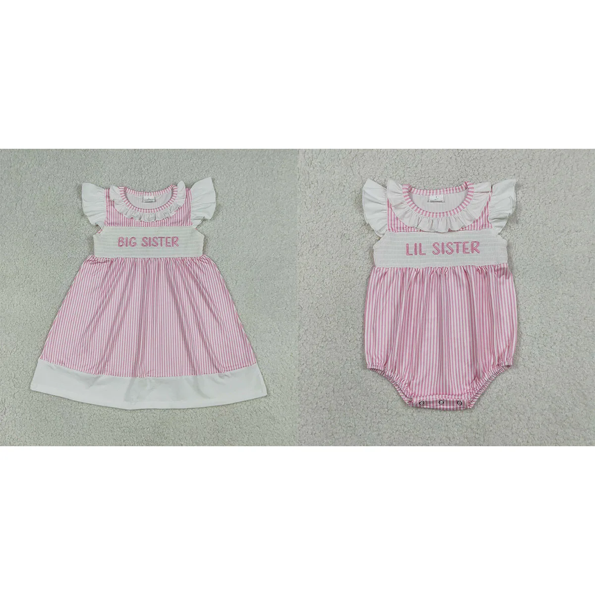 Summer Comfy Baby Girls Flutter Sleeve Embroidery Smocked Knee Length Dress Rompers Children Clothing Toddler Clothes Wholesale