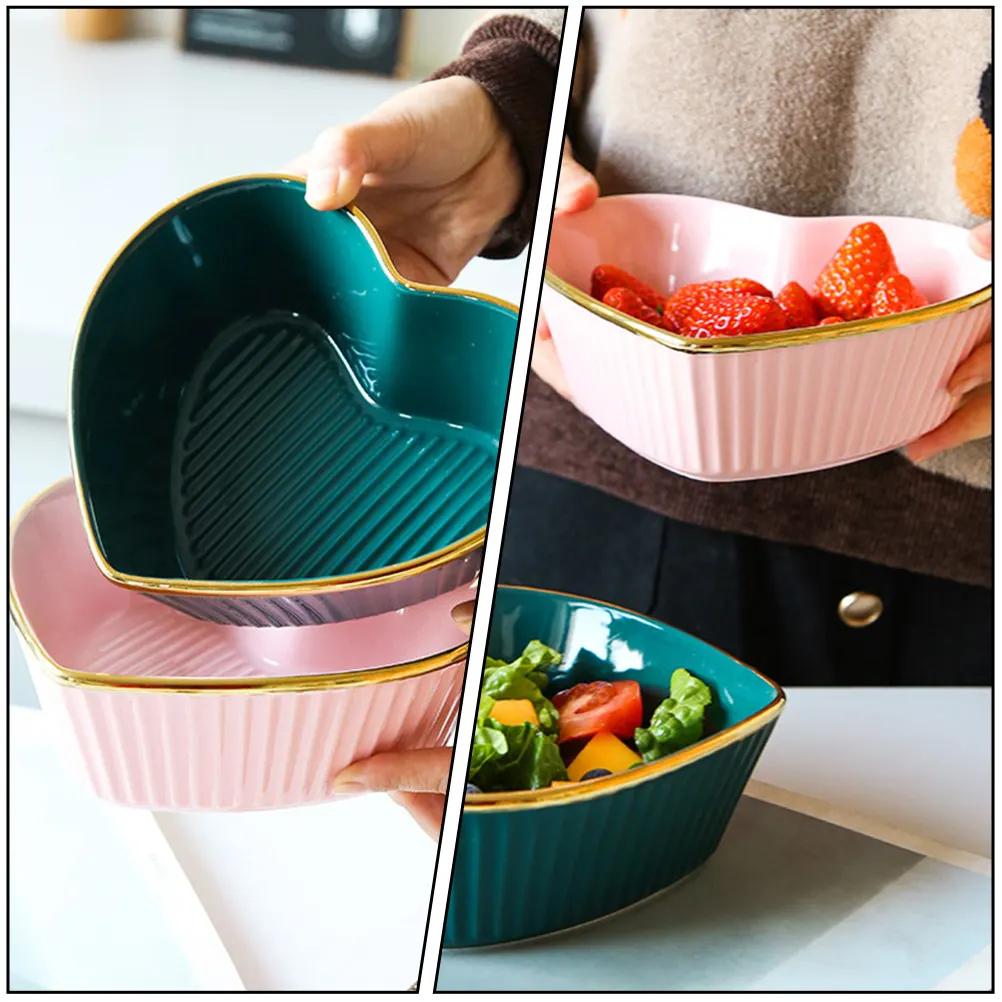 1Pcs Creative Heart Shape Bowl Nordic Style Multi-Functional Household Salad Fruit Breakfast Bowl for Kids and Adults
